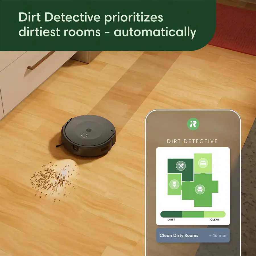Dirt Detective prioritizes the dirtiest rooms - automatically.