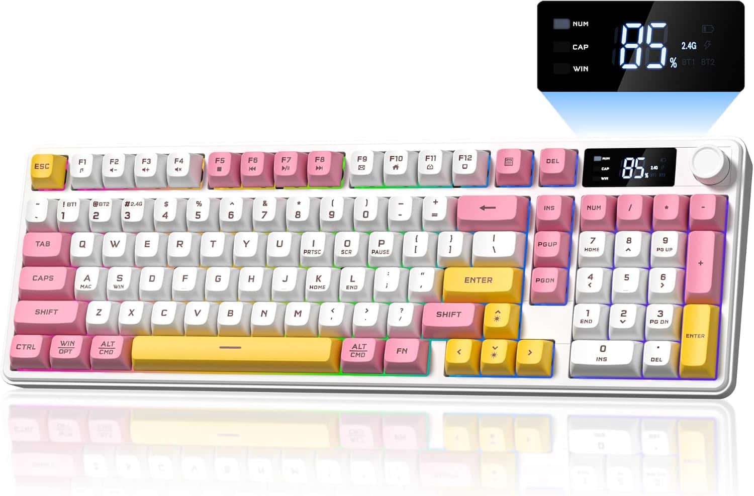 Womier - DK98 PRO 98% Gaming Keyboard,Wireless Membrane Creamy Keyboard with Media Knob & Screen - Pink-white