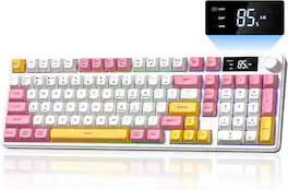 Womier - DK98 PRO 98% Gaming Keyboard,Wireless Membrane Creamy Keyboard with Media Knob & Screen - Pink-white