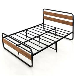 Hivvago - Queen Industrial Wood and Metal Tube Platform Bed with Headboard and Footboard - Brown