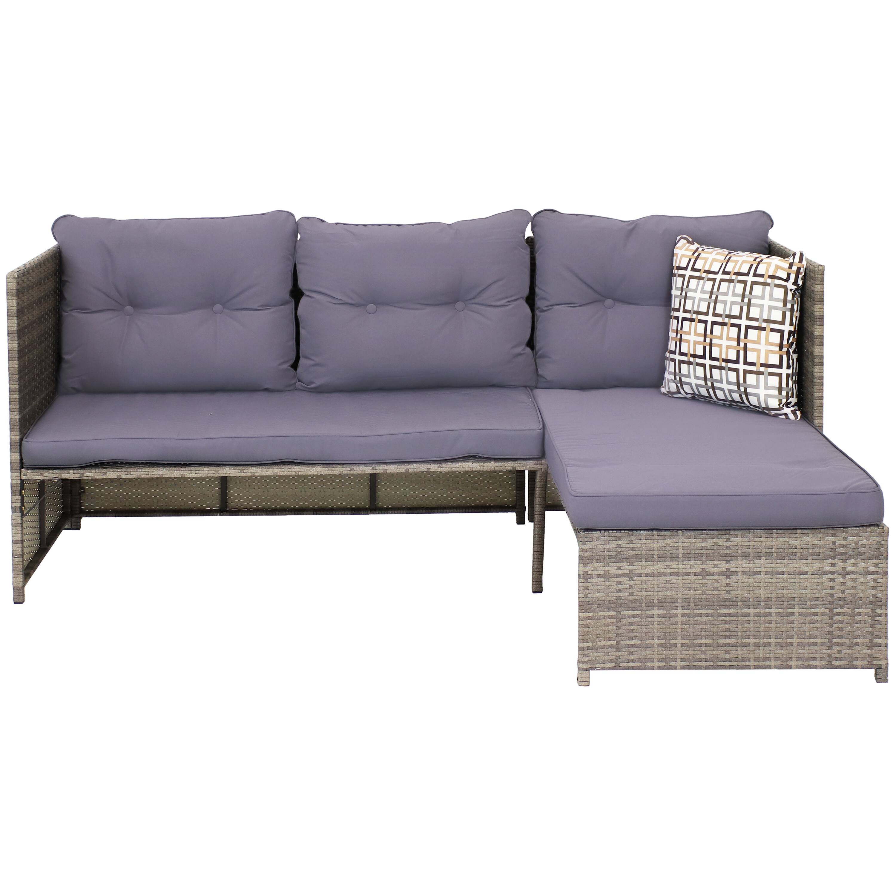 Alt View 8. Sunnydaze - Longford Rattan Patio Chaise Sofa Sectional Set - Charcoal.