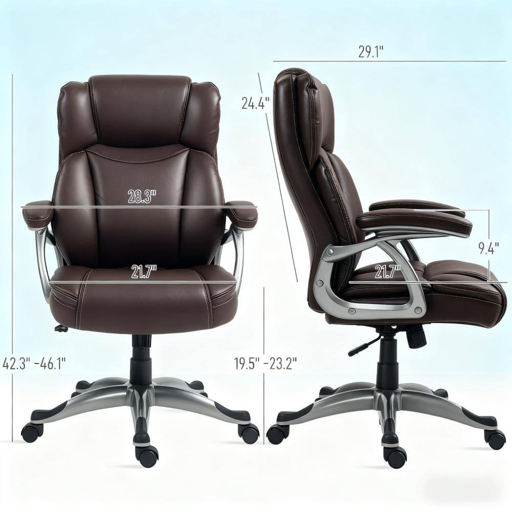 Left. TinyHomie - Brown Premium Leather Ergonomic High Back Executive Office Chair Swivel Wheels - Brown.
