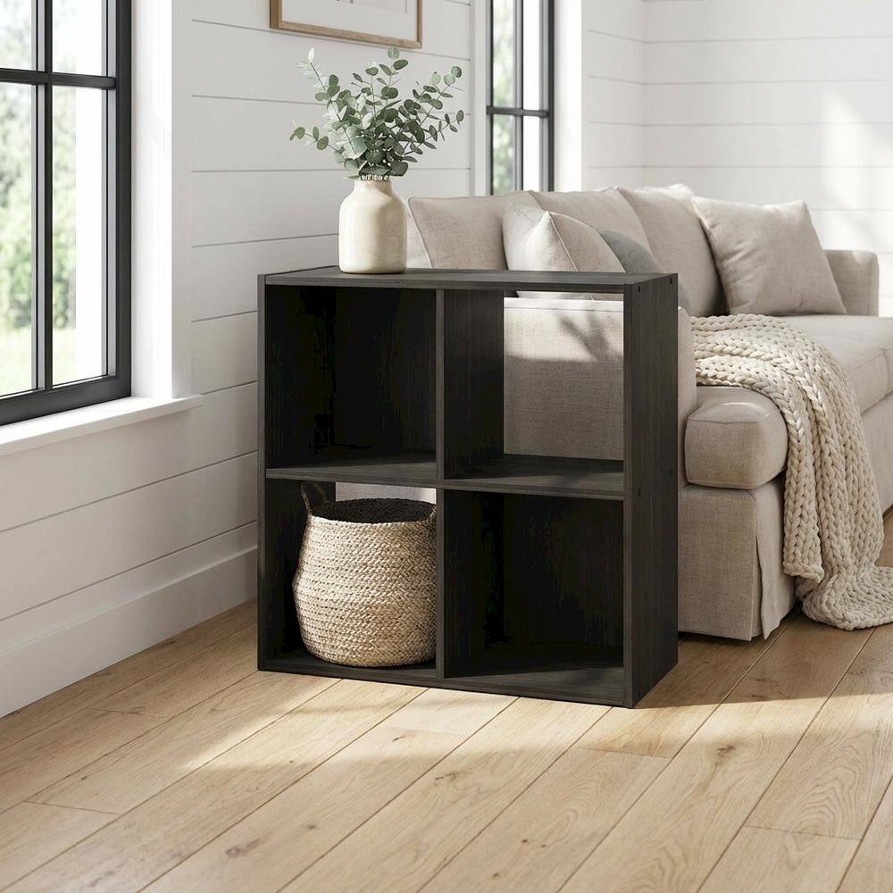 Angle. FurniFact - Wooden bookcase in brown with spacious shelving for home organization - Espresso.