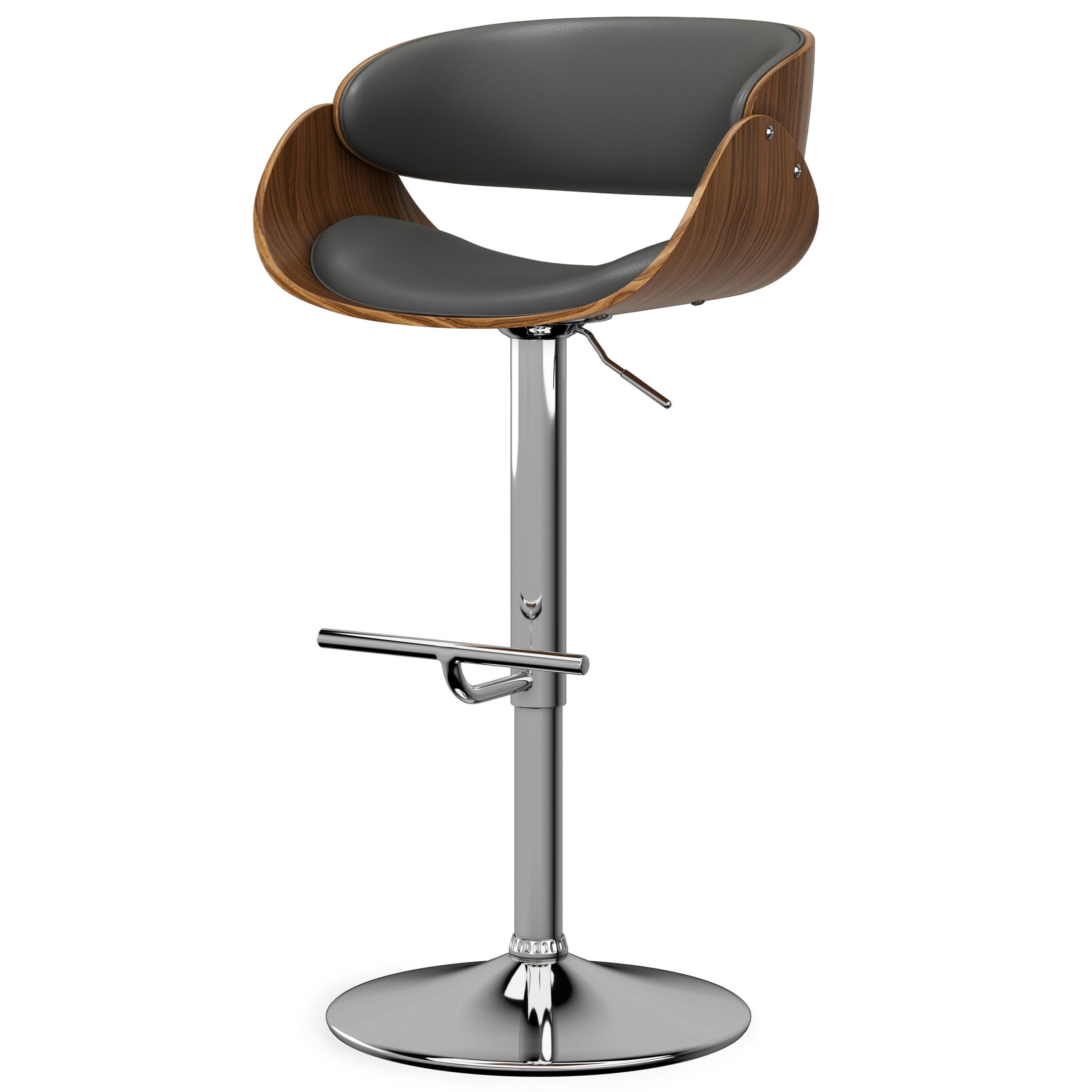 Angle Zoom. Simpli Home - Amery Mid Century Modern Metal Adjustable Swivel Bar Stool - Charcoal Grey.
