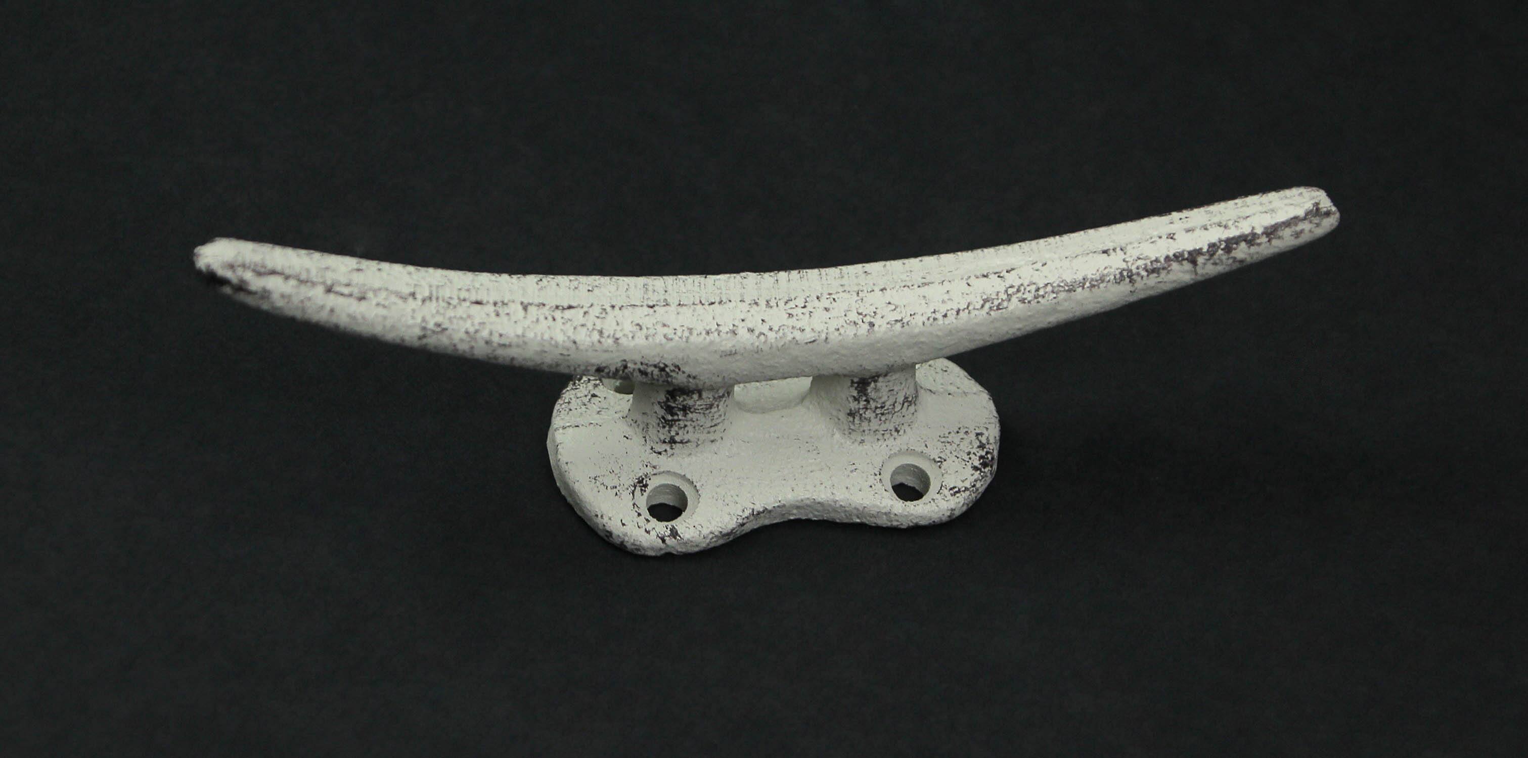Alt View 2. Zeckos - Set of 4 Weathered White Cast Iron Nautical Cleat Wall Hooks/Drawer Pulls - White.
