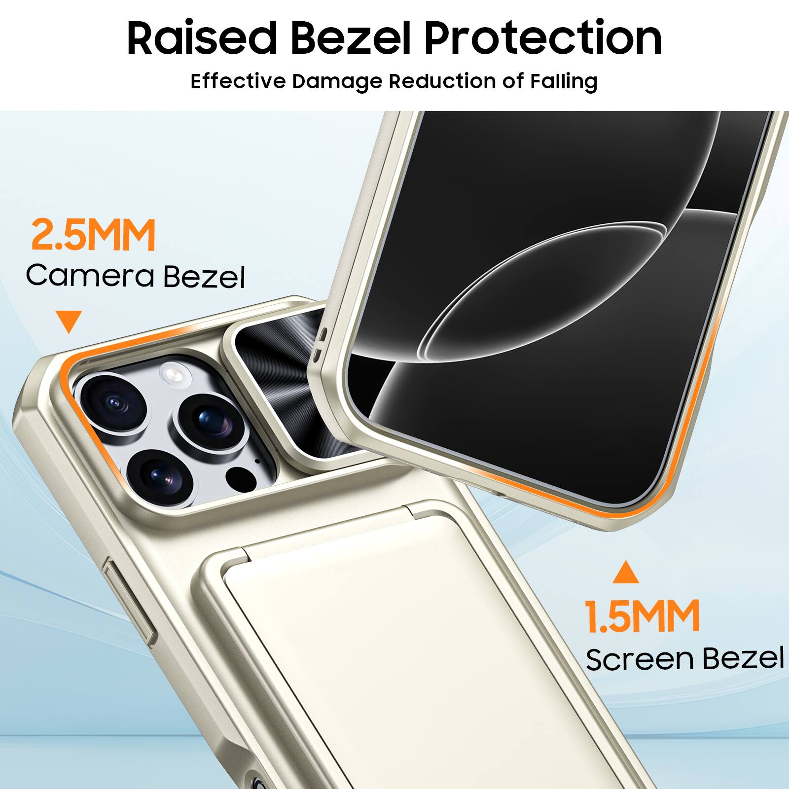 Raised Bezel Protection  
Effective Damage Reduction of Falling  

2.5MM Camera Bezel  

1.5MM Screen Bezel