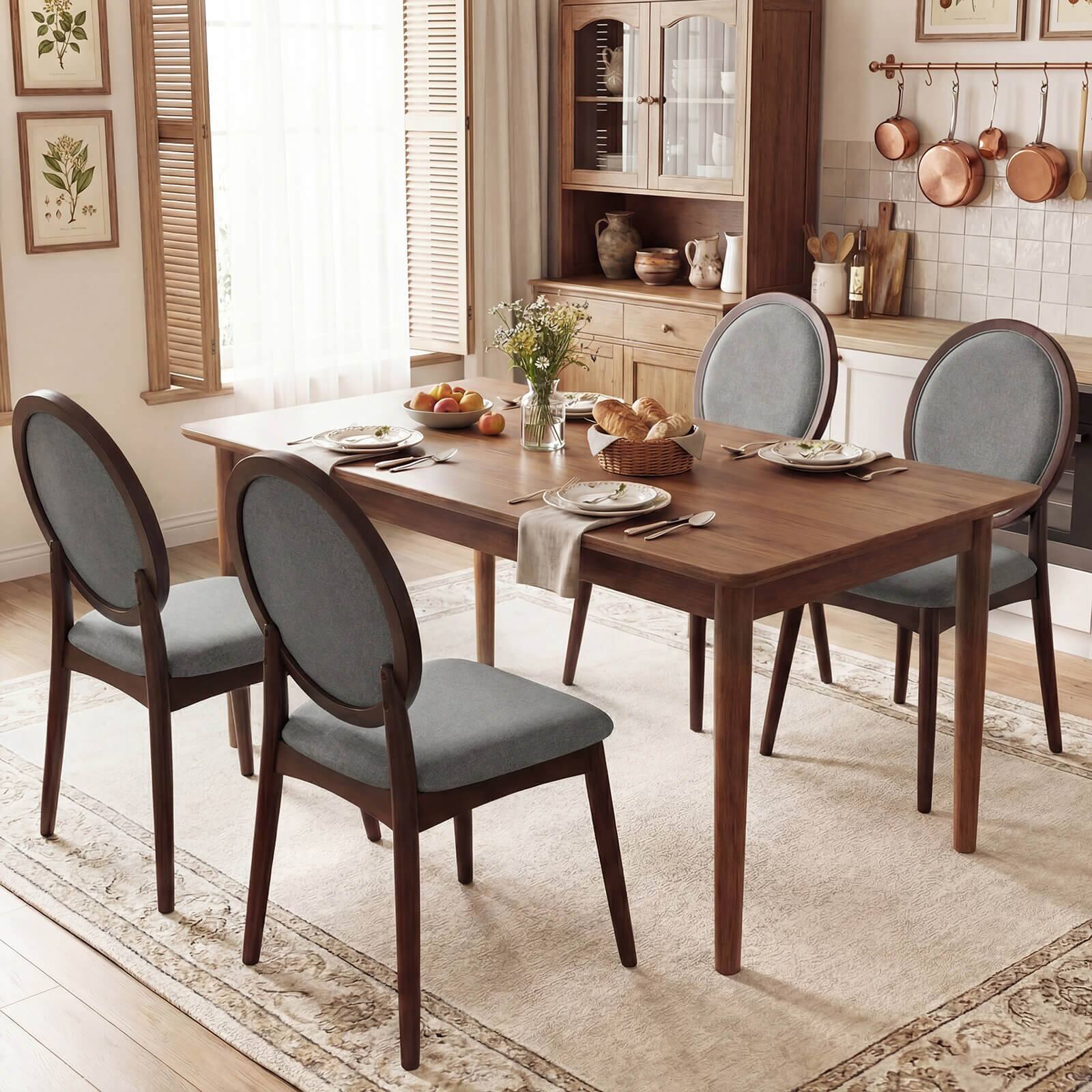 Alt View 4. Costway - Costway Dining Chairs Set of 4, Upholstered Linen Fabric Side Chairs with Round Backrest - Gray.