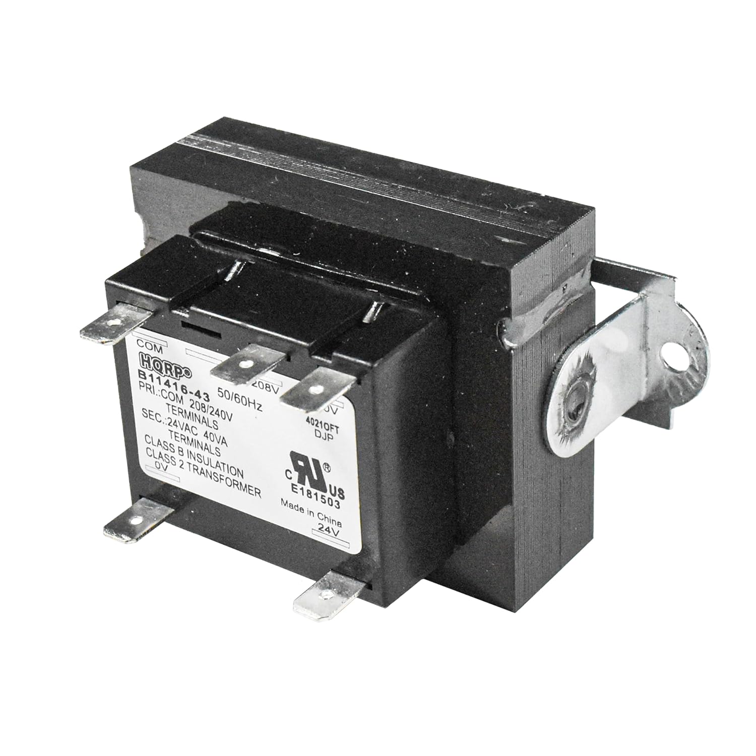 COM HORPS PRI.COM 208V 208/240V 50/60Hz JV SEC.24VAC SEC TERMINALS 40210FT 40VA DJP CLASS CLASS TERMINALS B DV 2 INSULATION TRANSFORMER UR C US Mede E181503 in Chine 24V