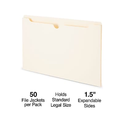 50 File Jackets per Pack  
Holds Standard Legal Size  
1.5" Expandable Sides