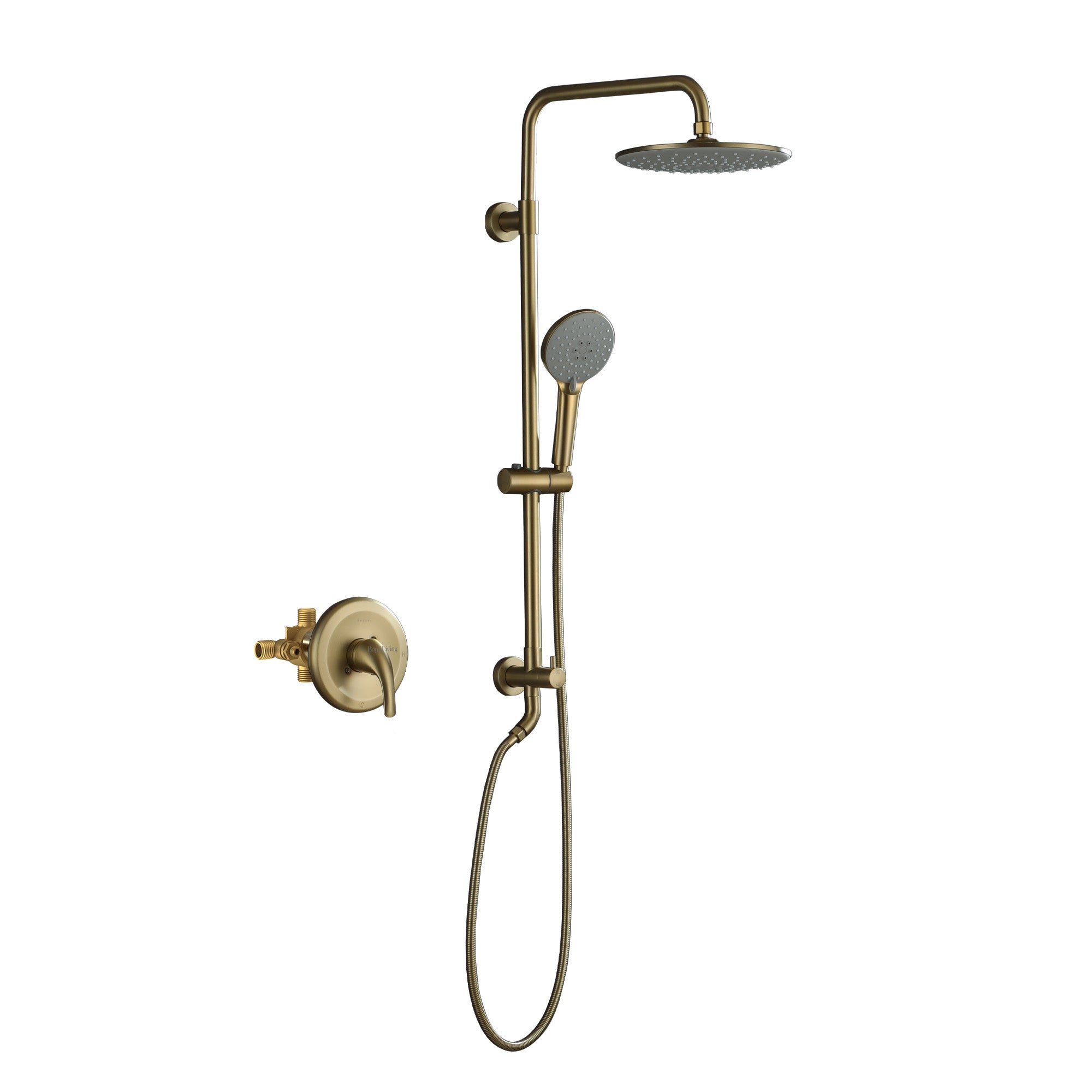 Front. Boyel Living - 3-Spray Patterns with 2.5 GPM 10 in. Wall Mount Dual Shower Heads with Pressure Balance Valve in Brushed Gold - Brushed Gold.