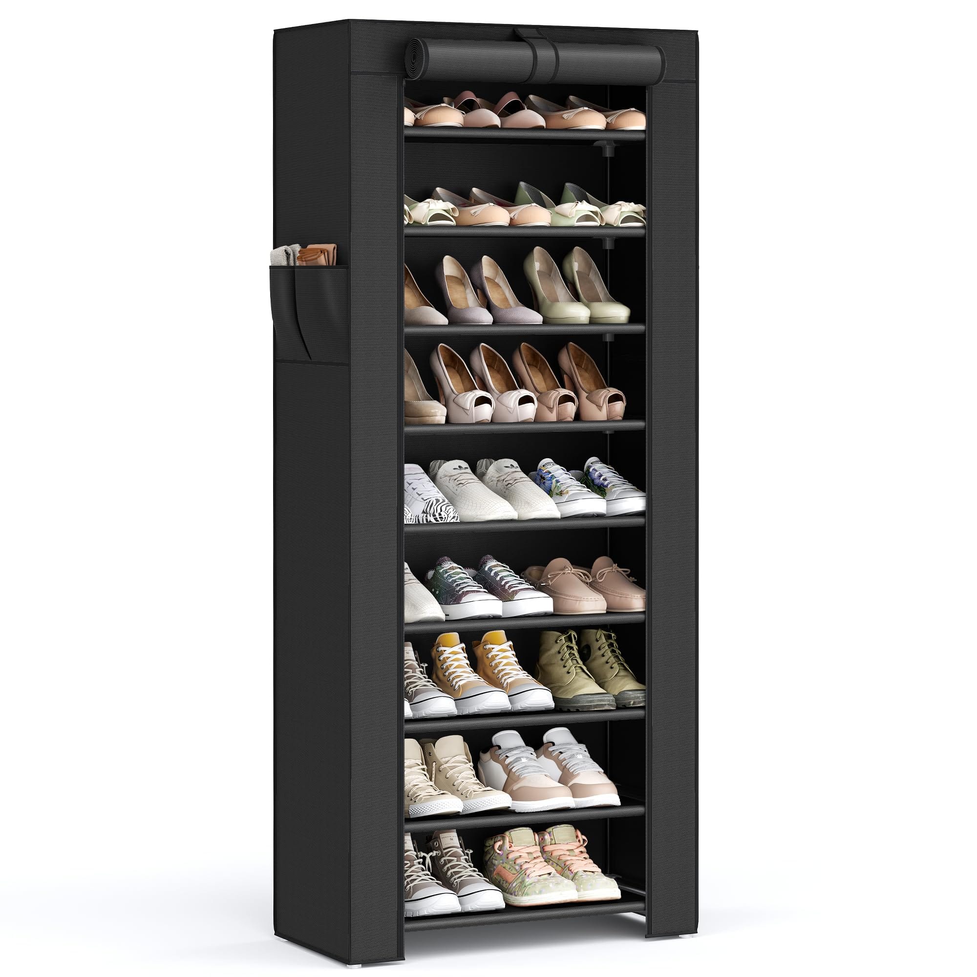 ThinkLink Electronic - 10-tier Shoe Rack Storage Cabinet With Dustproof Cover Free-standing Organizer For Closet Entryway Hold 40-50 - Black 10 Tiers (22.8"W)