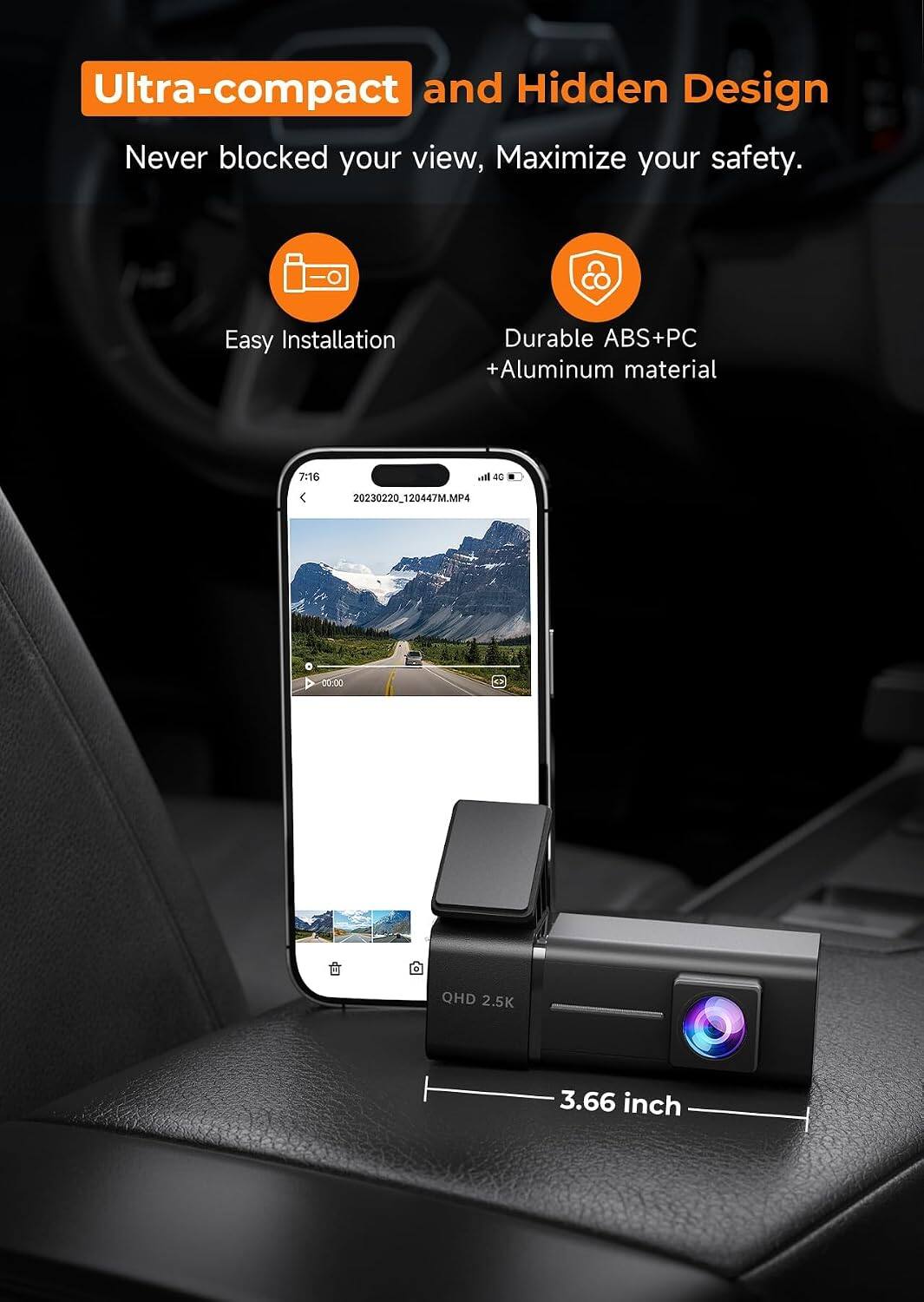 2.5K Dash Cam Front, WiFi Dash Camera for Cars with App E YEEGER Mini ...