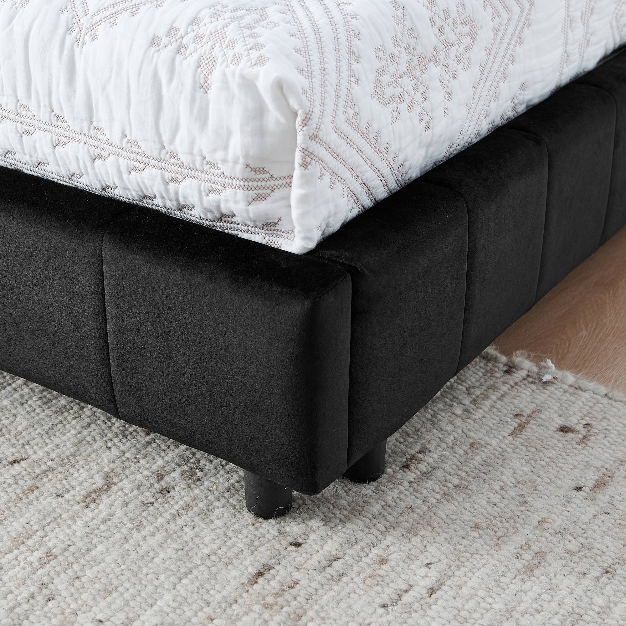 Left. Anysun - Full Velvet Tufted Sofa Bed Frame - with Comfortable Backrest & Armrests for Bedroom or Living Room - Black.