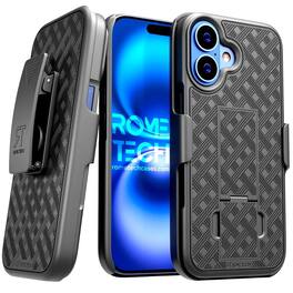RomeTech - Apple iPhone 17 Belt Clip Holster Phone Case - 3-Pack Glass Screen Protector - Black