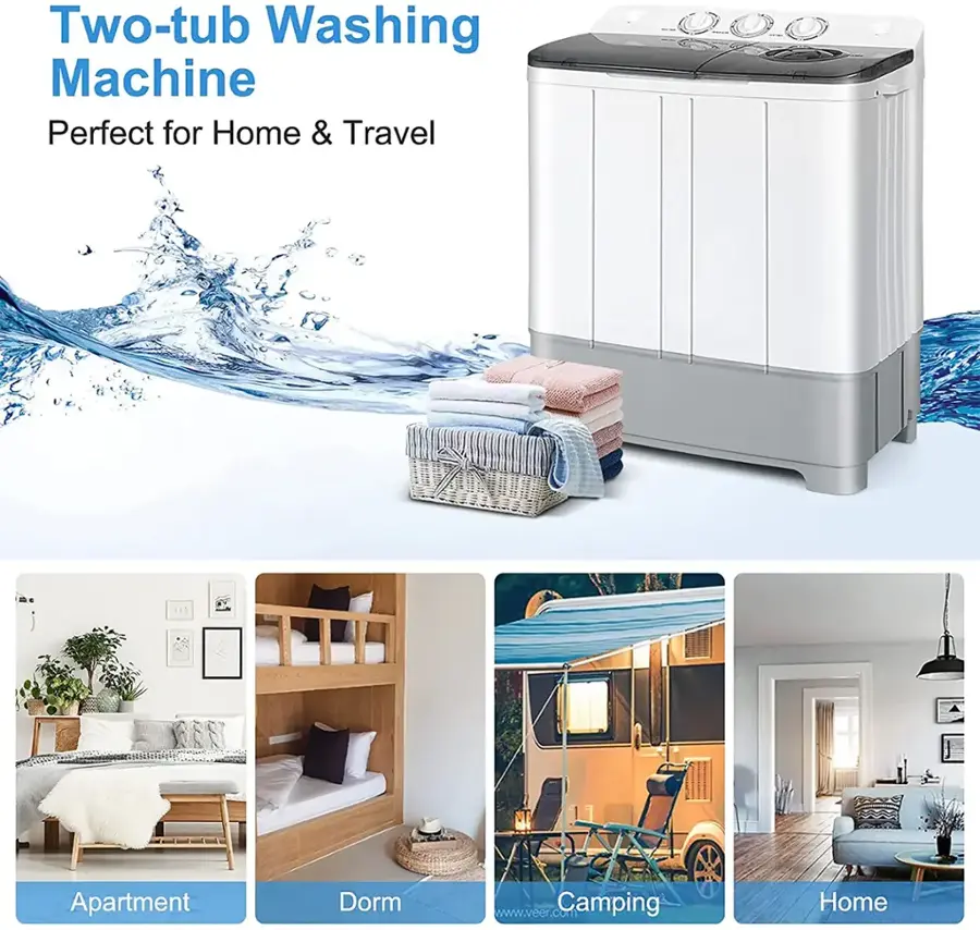 Two-tub Washing Machine Perfect for Home & Travel Apartment Dorm Camping Home