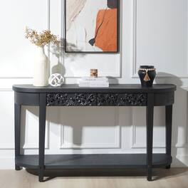 GOODSILO - Elegant Carved Wooden Console Table with Lower Storage Shelf and Two Drawers for Entryway Living Room Hallway - Black