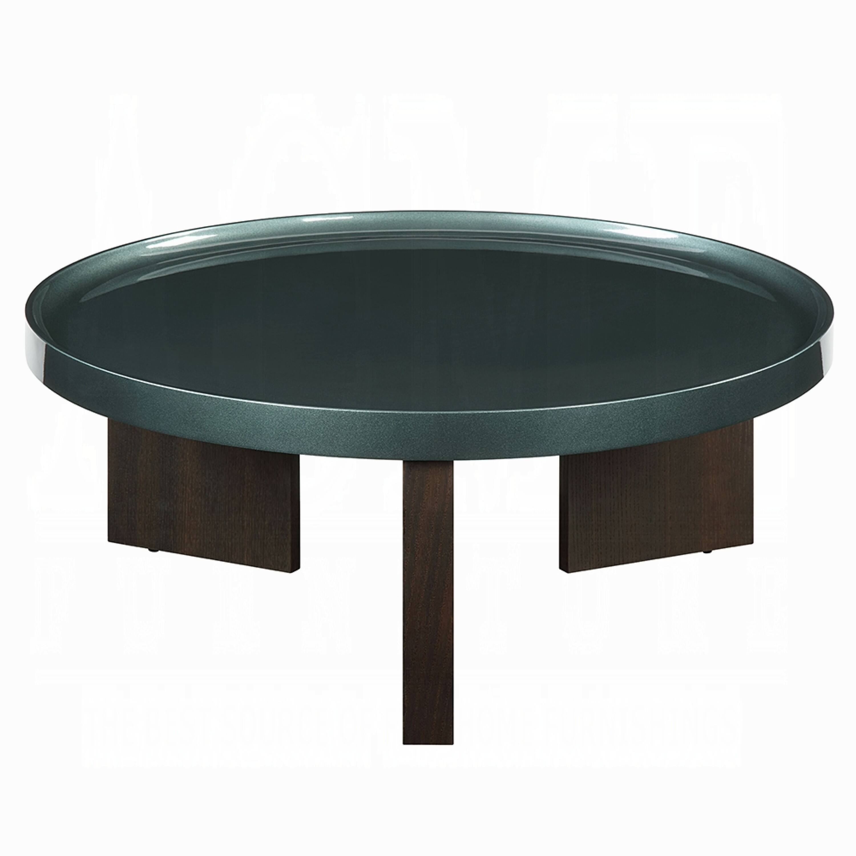 Alt View 1. Manhattan Lane - Lexy Coffee Table, 35 Inch Round Top, Low Profile High Gloss Blackish Green - Blackish Green, Smoked Brown.
