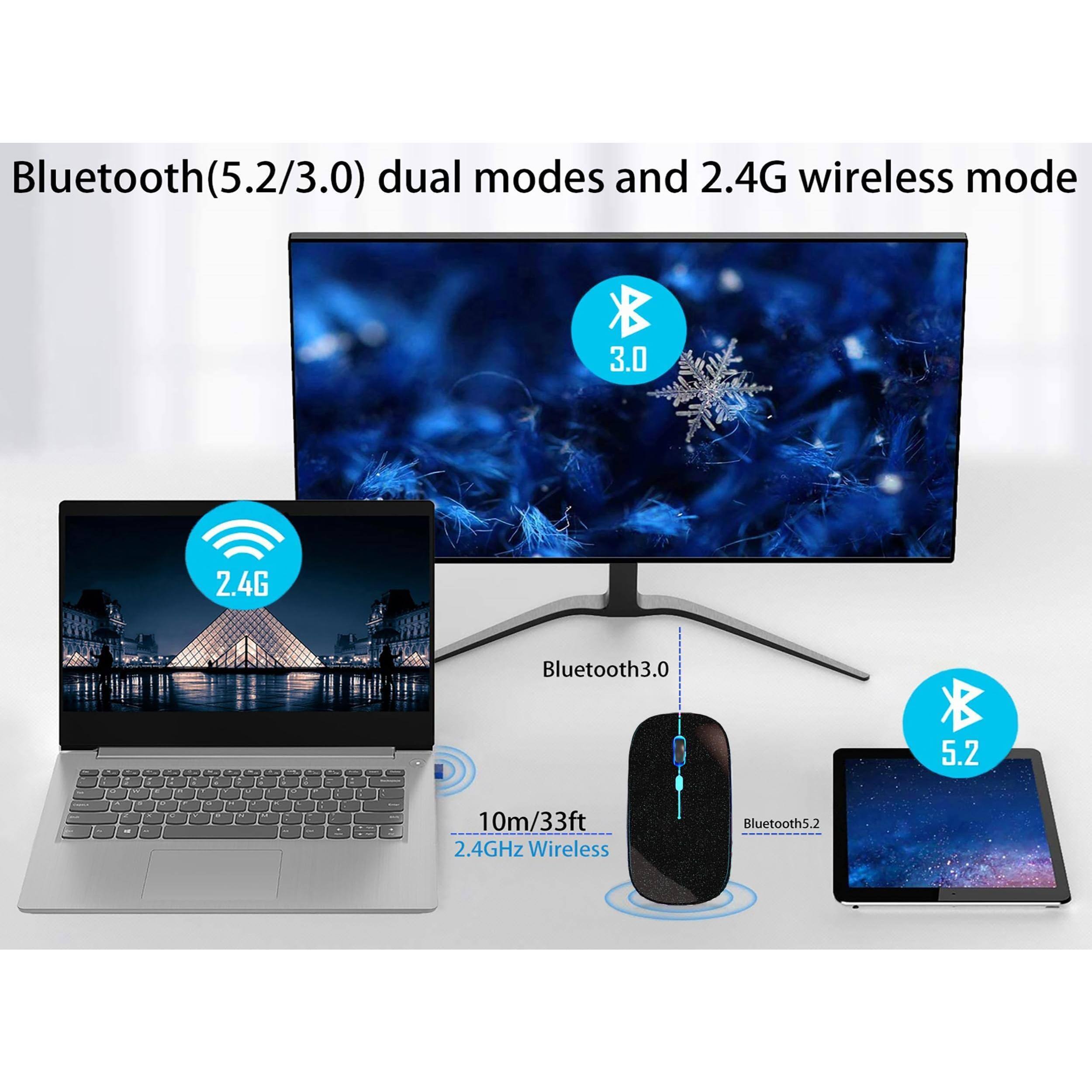 Bluetooth(5.2/3.0) dual modes and 2.4G wireless mode

- 2.4GHz Wireless Bluetooth 5.2
- Bluetooth 3.0
- 10m/33ft
- 2.4GHz Wireless