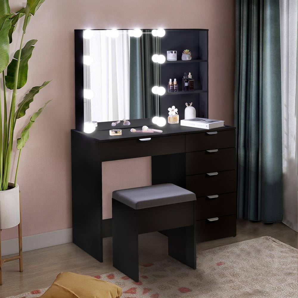 Alt View 5. Winado - Vanity Table Set 10 LED Mirror Makeup Cabinet with 6 Drawer Storage, Open Shelves Dresser Desk - Black.
