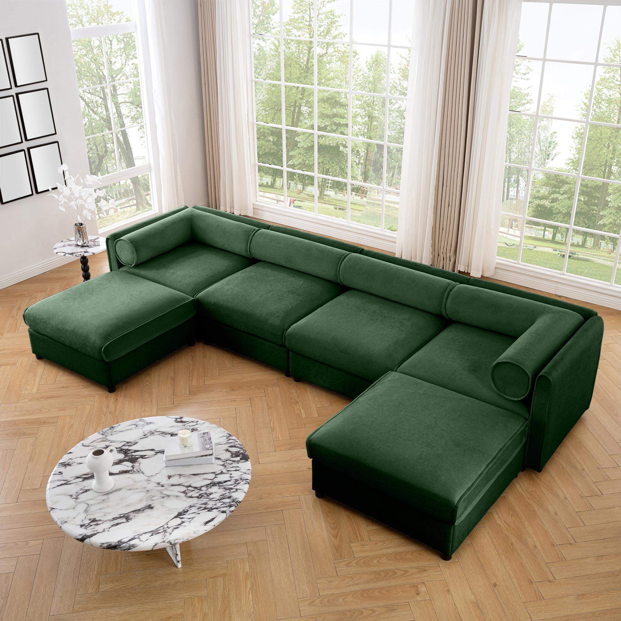 Left. LOVMOR - Modular Sectional Sofa with Storage Extra Large U Shaped Sectional Couch for Living Room Convertible Modular Sofa Couch - Green.