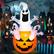 Front. Costway - 6FT Halloween Inflatable Ghost Pumpkin-Halloween Blow Up Yard Decoration - White/Orange.