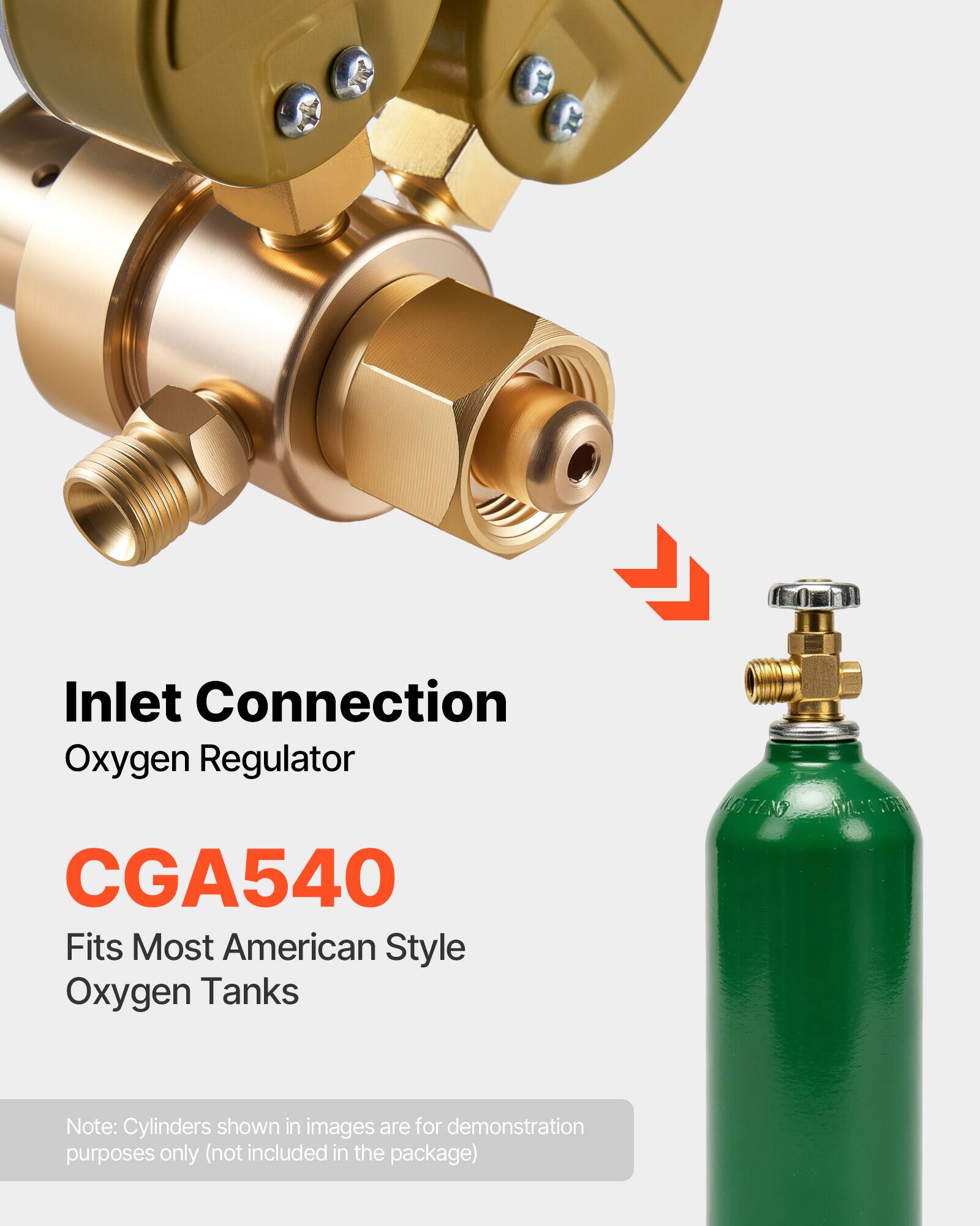Inlet Connection Oxygen Regulator CGA540 Fits Most American Style Oxygen Tanks

Note: Cylinders shown in images are for demonstration purposes only (not included in the package)