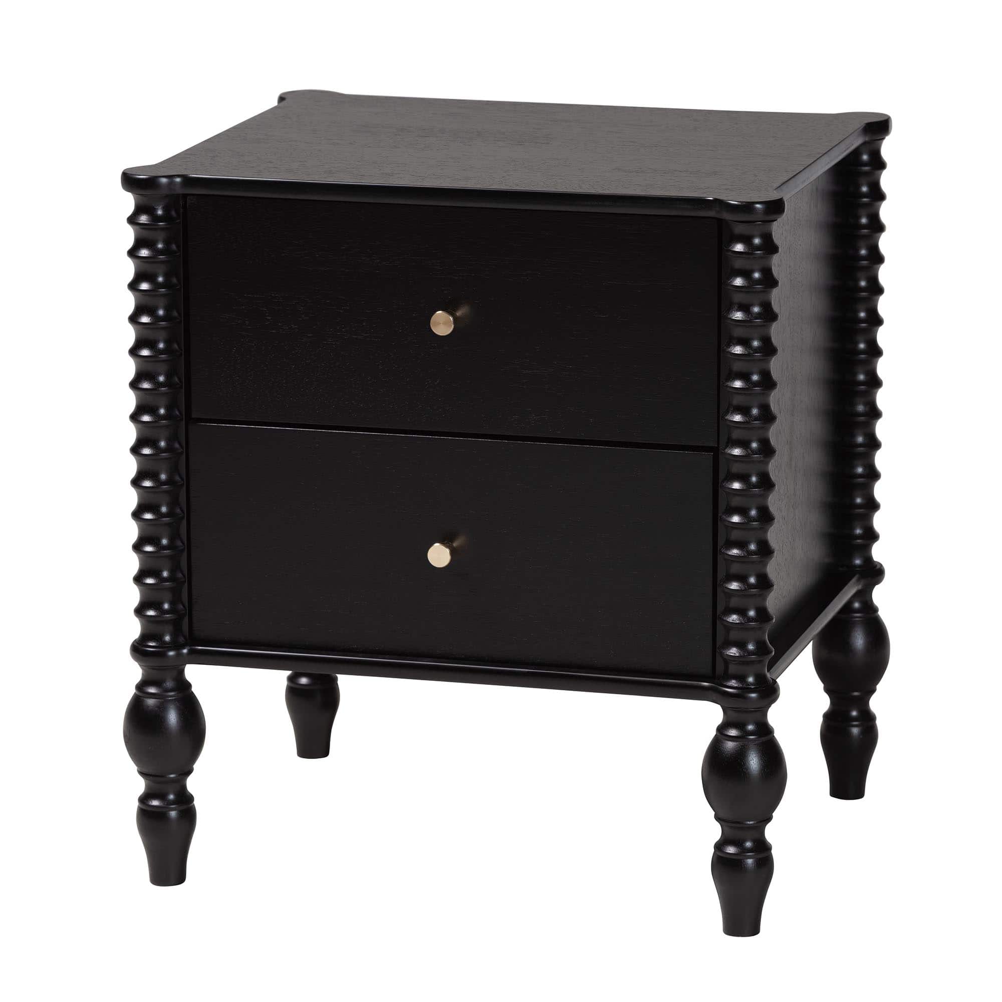 Baxton Studio - Callison Spindle Nightstand - 2-Drawer Farmhouse Bedside Table with Turned Accents for Bedroom - Black