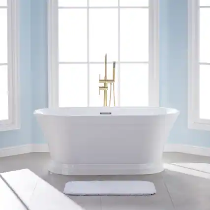 Front. WELLFOR - Elio 59 in. x 31 in. Pure Virgin Acrylic Oval Freestanding Soaking Bathtub with Drain and Overflow - White.