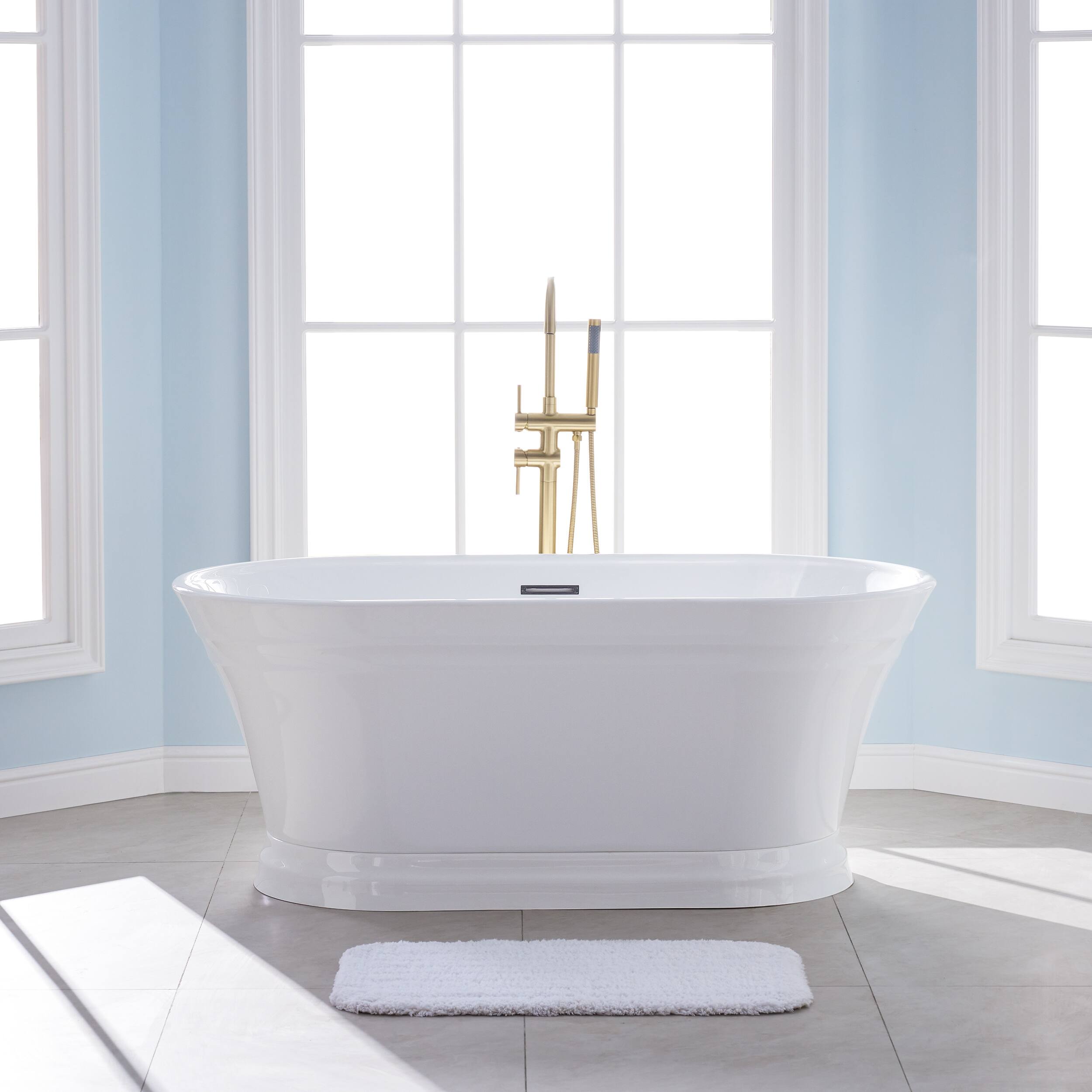 Front. WELLFOR - Elio 59 in. x 31 in. Pure Virgin Acrylic Oval Freestanding Soaking Bathtub with Drain and Overflow - White.