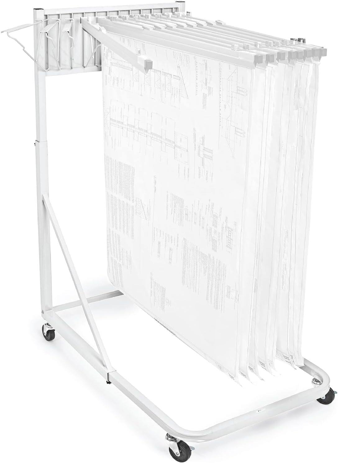 Alt View 4. AdirOffice - Steel Portable Hanging File Cart Mobile Blueprint Storage Rack - White.