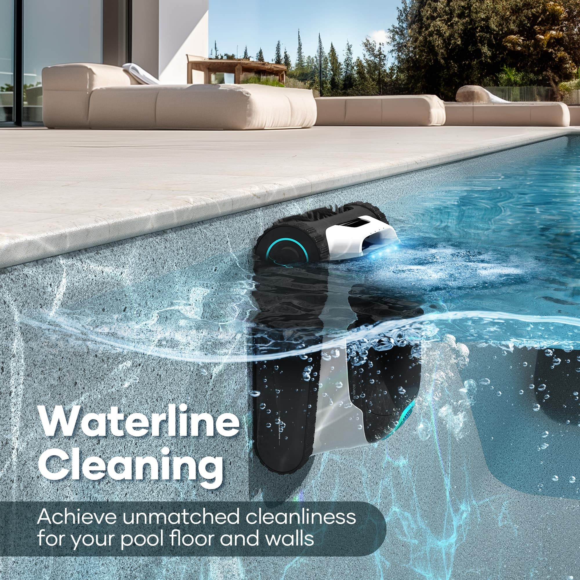 Waterline Cleaning: Achieve unmatched cleanliness for your pool floor and walls.