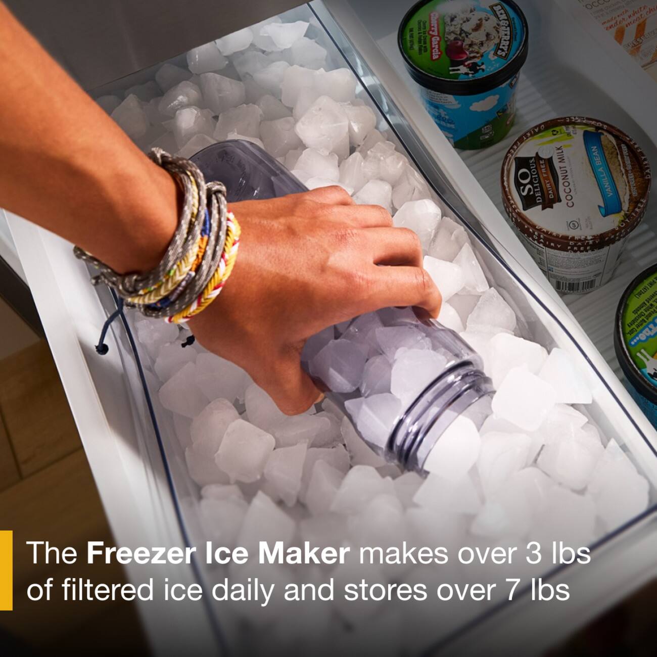 I Cherry Garcia N GHERRY'S : CCR AIA white chi o meat cede ES SET S D ILITIv MILK ICIOUS I SO DELI DAIRT COCONUT BEAN -A DAI VANILLA SOE MA Det drent - FA I

The Freezer Ice Maker makes over 3 lbs of filtered ice daily and stores over 7 lbs