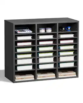 Glintex - Literature Organizer 24 Compartments Wood Mailbox Sorter with Adjustable Shelves for Office Home File Storage - Gray