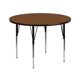 Emma + Oliver - 42" Round HP Laminate Adjustable Activity Table - Oak
