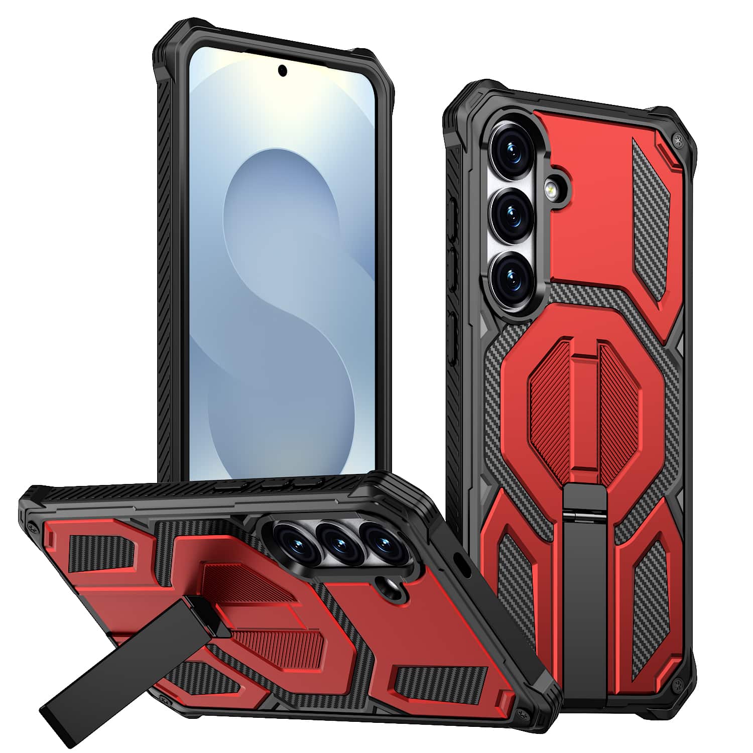 Dteck - Heavy Duty Rugged Magnetic Case For Samsung Galaxy S26, Foldable Kickstand Shockproof Protection Cover - Red price history on PriceWatchPro