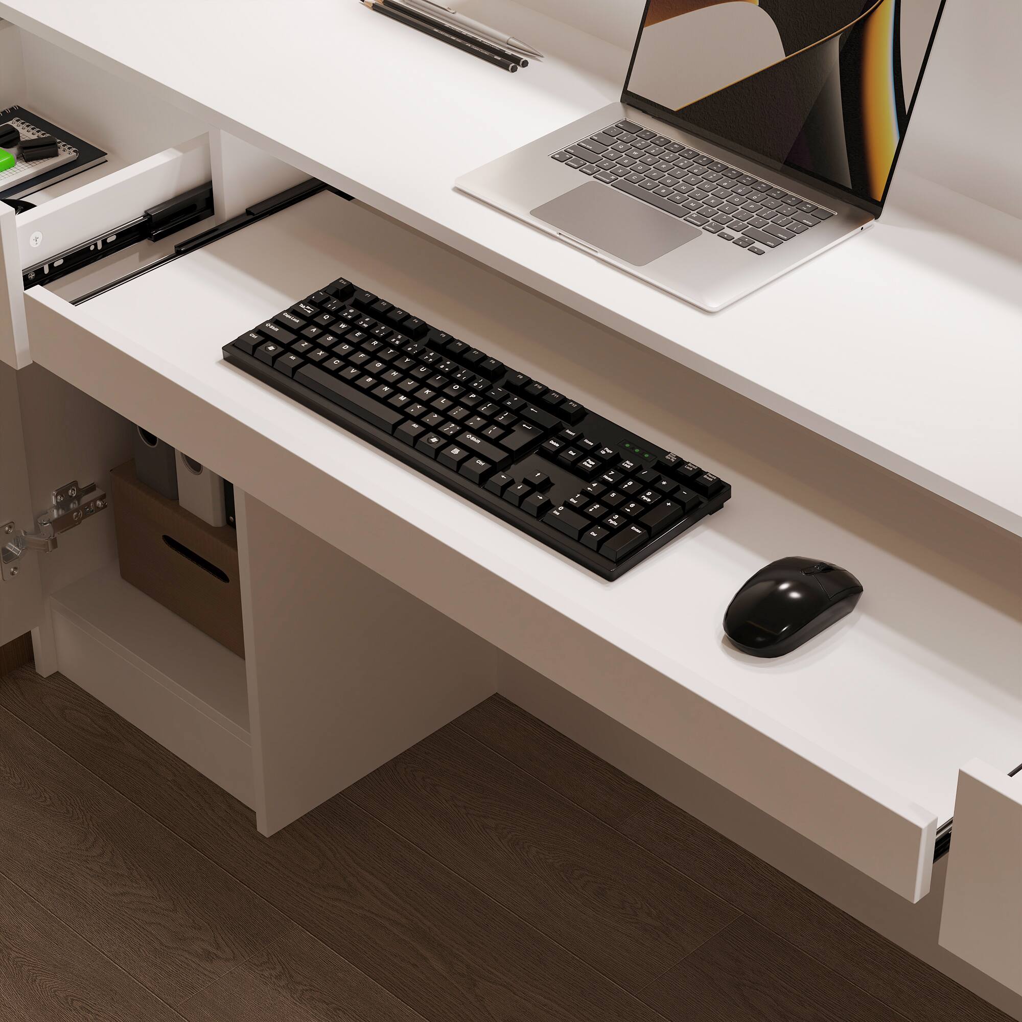 Alt View 2. Famapy - 61" White Reception Desk with LED Light, Locking Drawers, Keyboard Tray, Salon Office Counter - White.