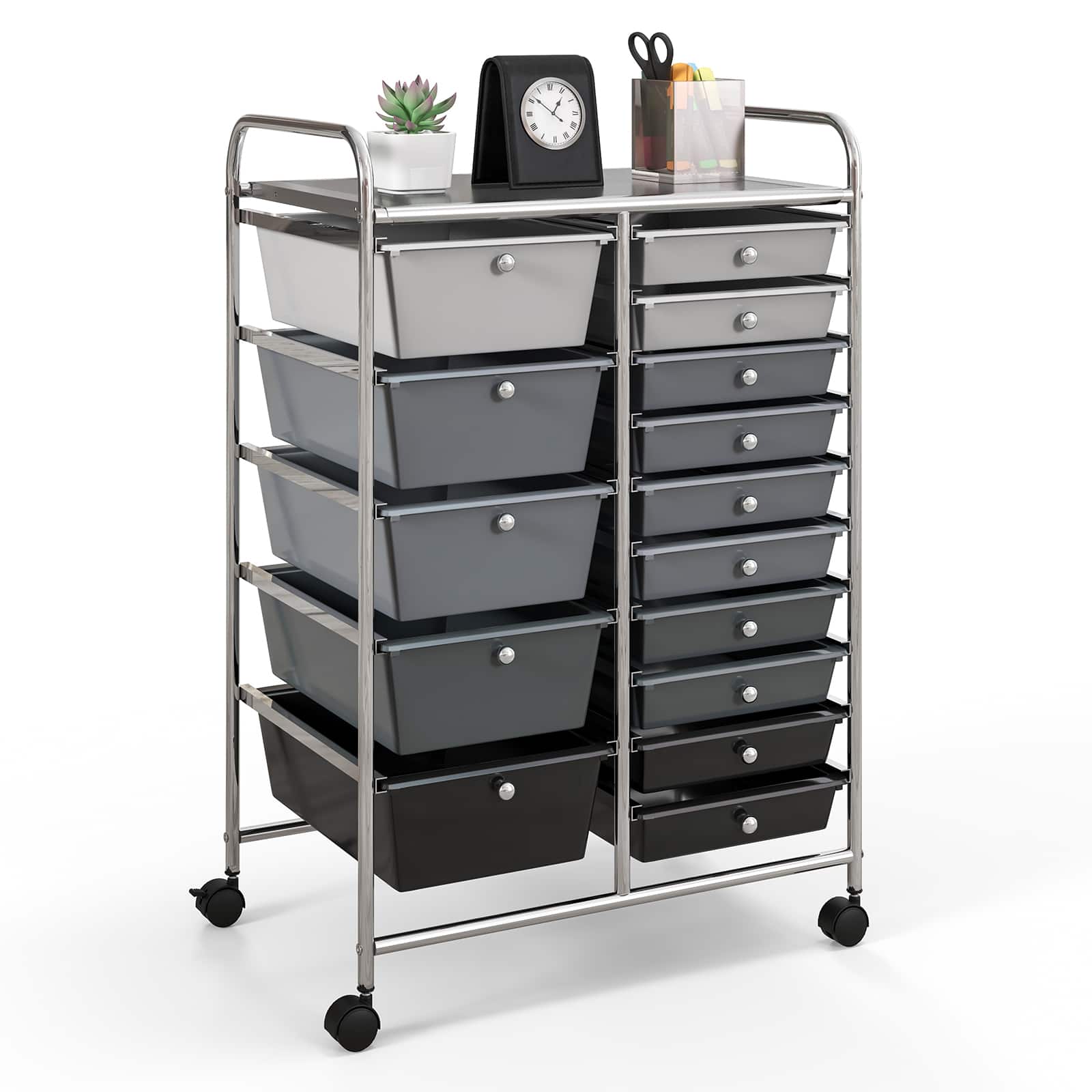 Ecooso - 15-Drawer Rolling Organizer Cart, Multi-Use Utility Storage Drawers for Craft Supplies, Classroom and Office - Black & Gray