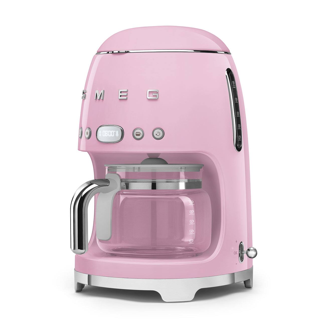 Angle. SMEG - DCF02 Drip 10-Cup Coffee Maker - Pink.