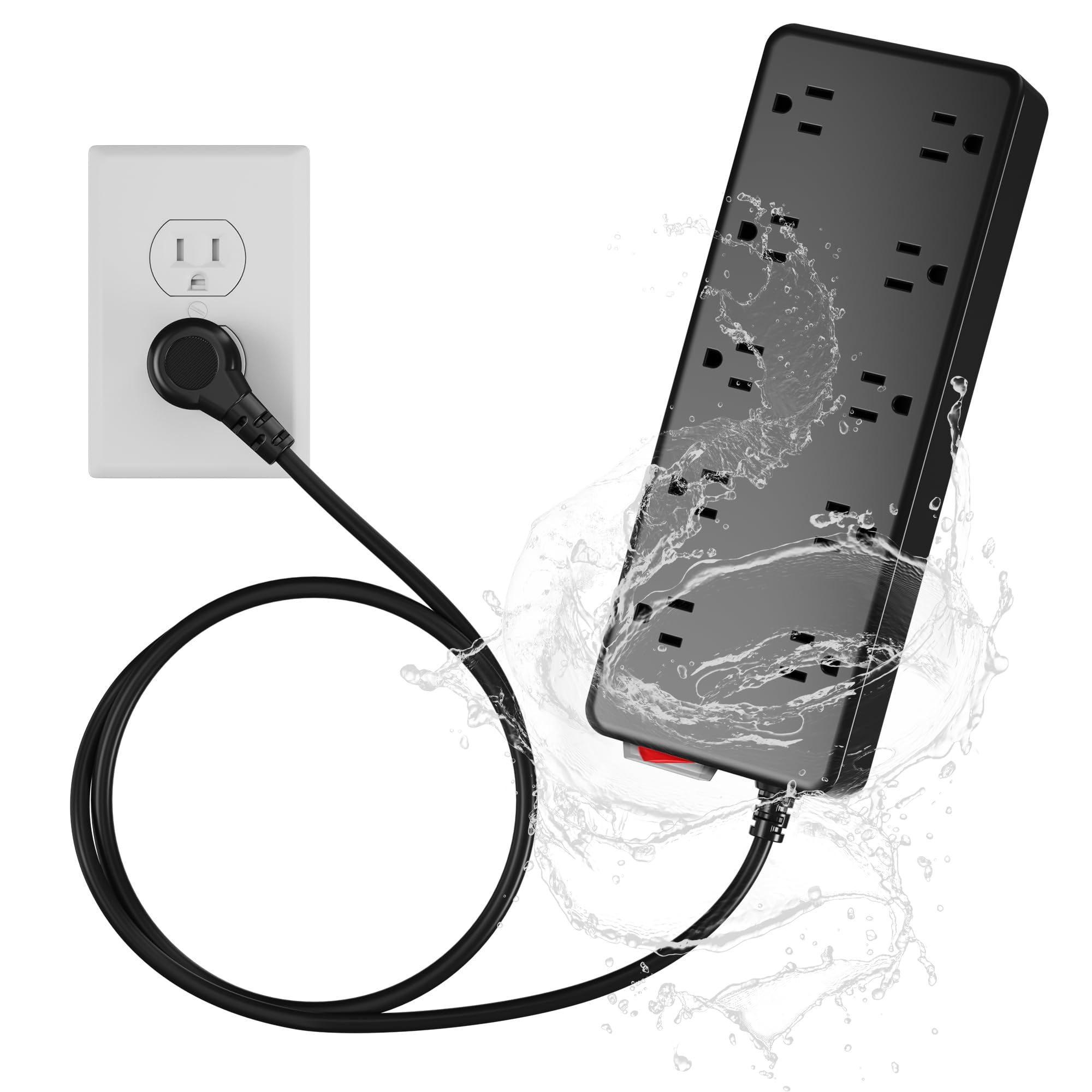 Dazzed Corner - Outdoor Power Strip,6 Ft Extension Cord - Black