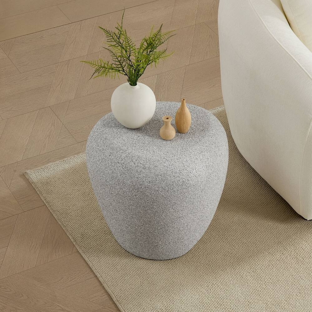 Alt View 1. Loheer - Loheer 19.29 Inch Irregular Fiberglass Side Table Beige Faux Rock End Table Waterproof Living Room - Beige.