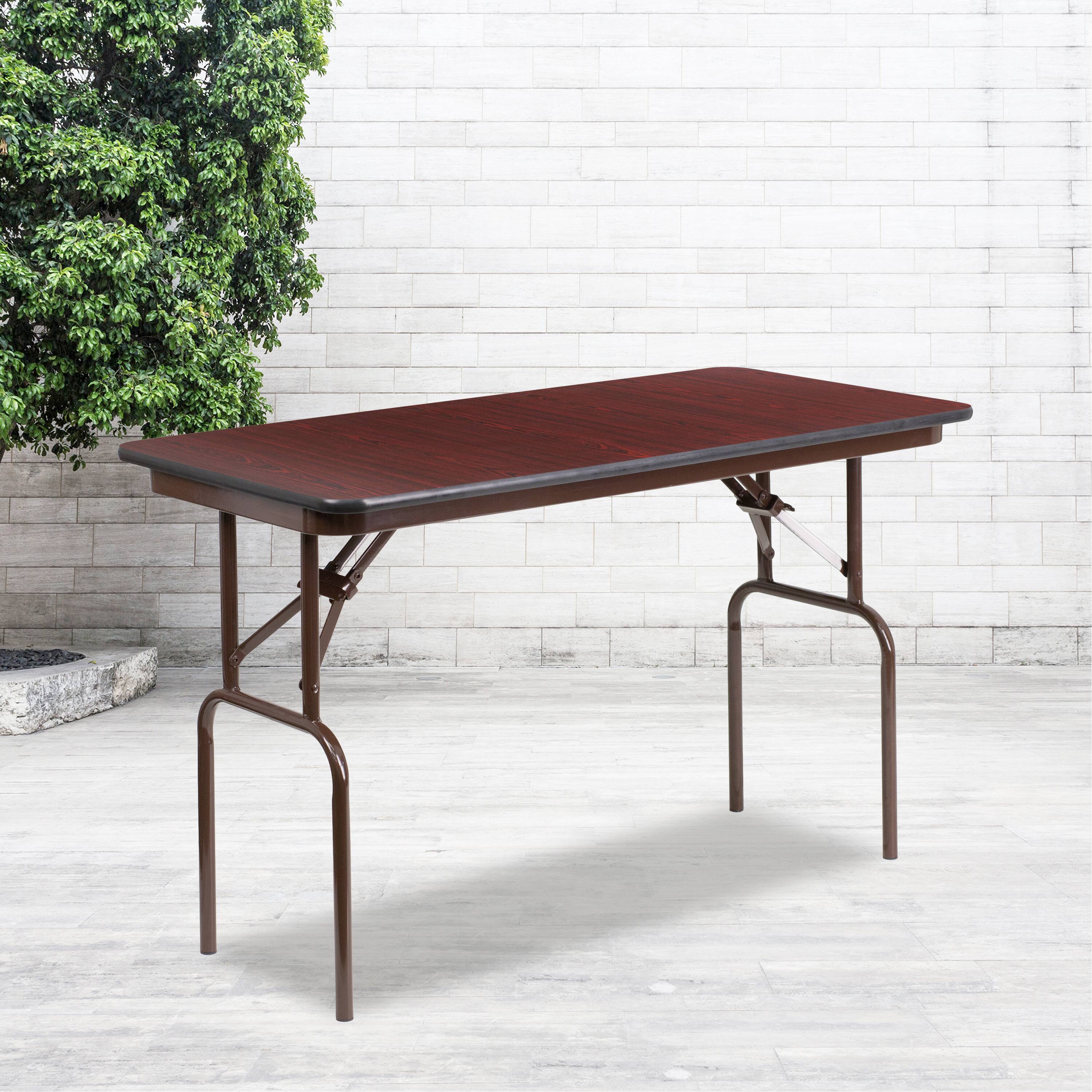 Alt View 11. Alamont Home - 4-Foot Mahogany Melamine Laminate Folding Banquet Table - Mahogany.