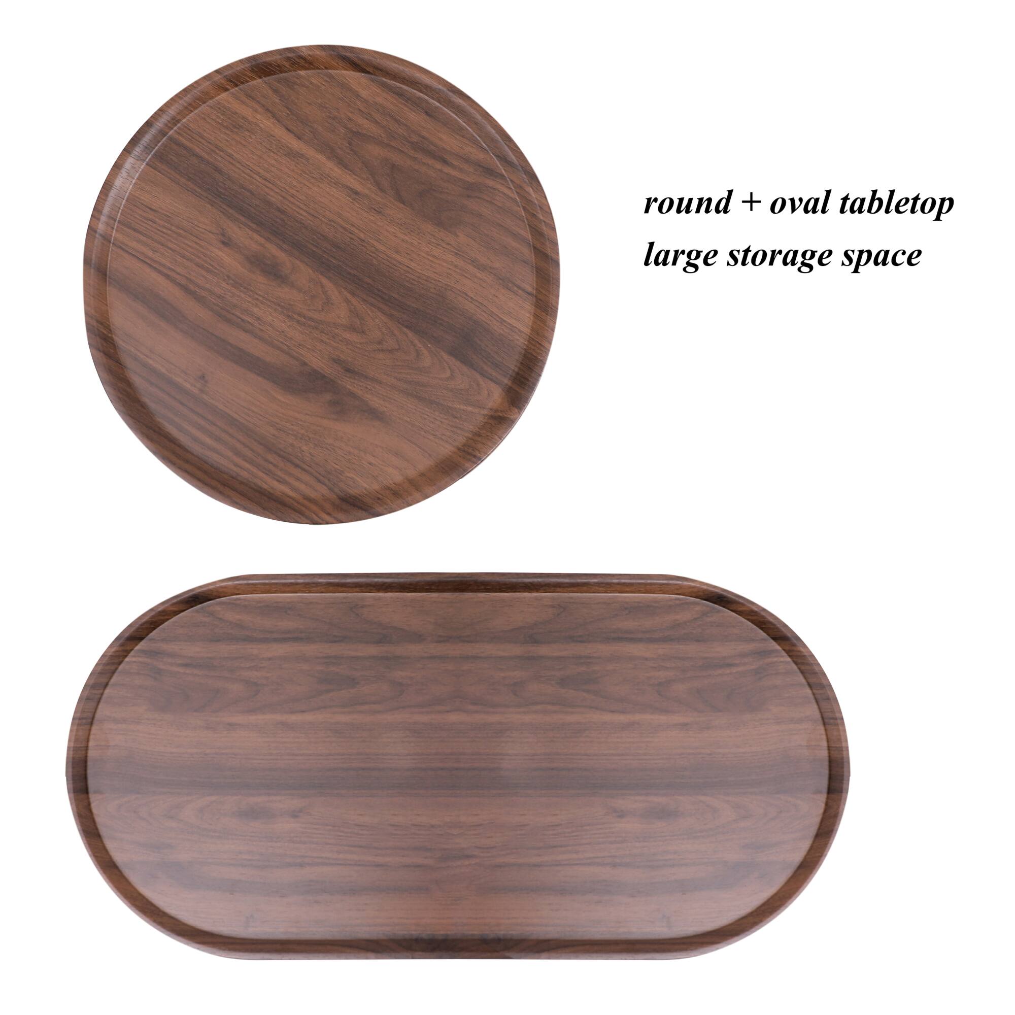 round + oval tabletop  
large storage space