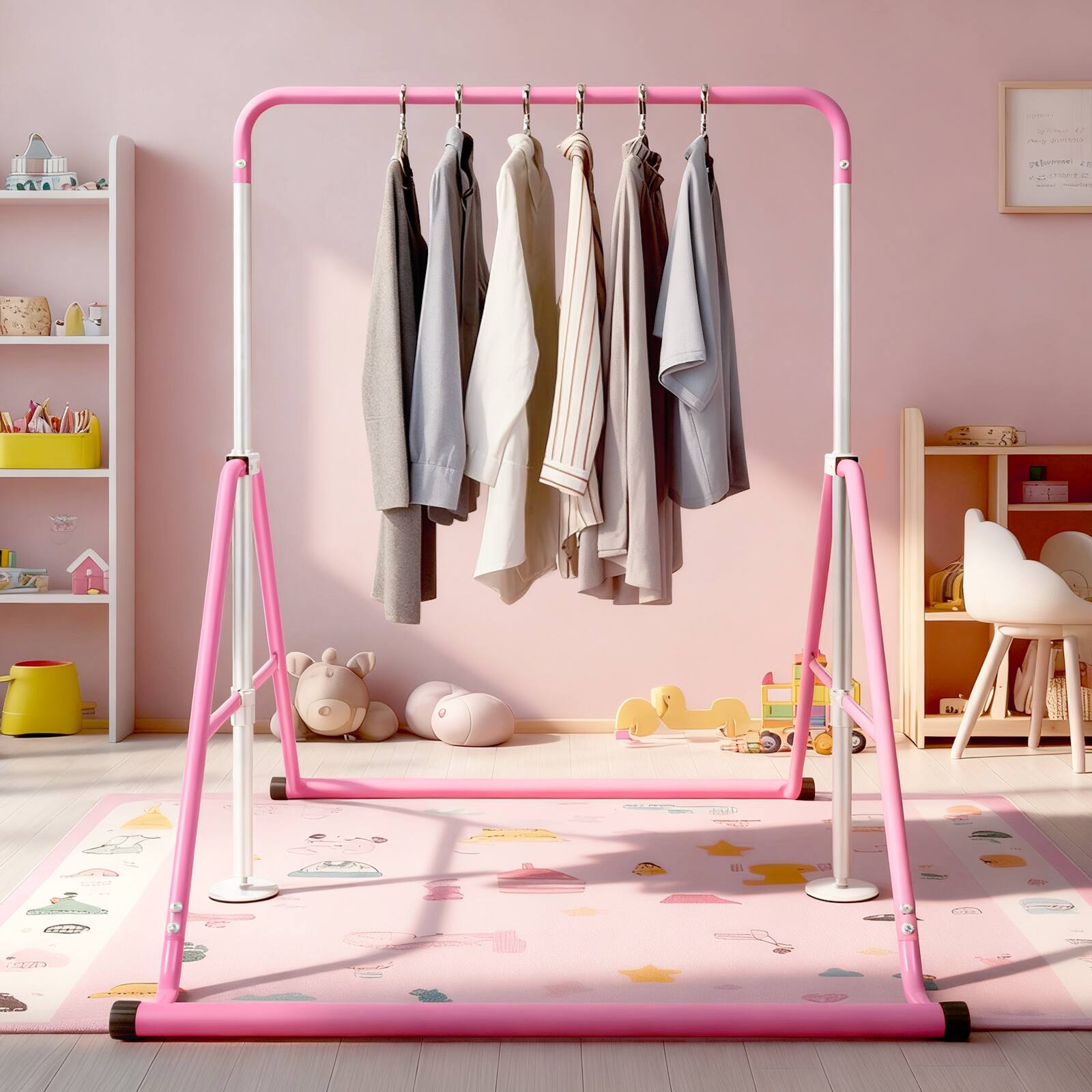 Alt View 5. Brick Attic - Gymnastics Bar for Kids Height Adjustable Horizontal Bar Folding Gymnastics Junior Training Bar - Pink.