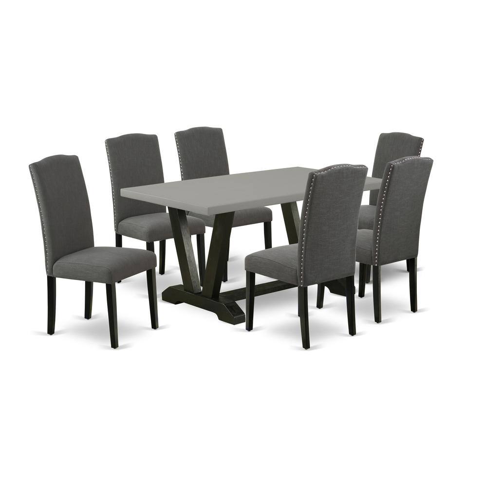 Left. East West Furniture - East West Furniture V696EN120-7 7-Pc Dining Room Set - 6 Dining Room Chairs and 1 Modern Rectangular Cement Dining Room - Multi-Color.