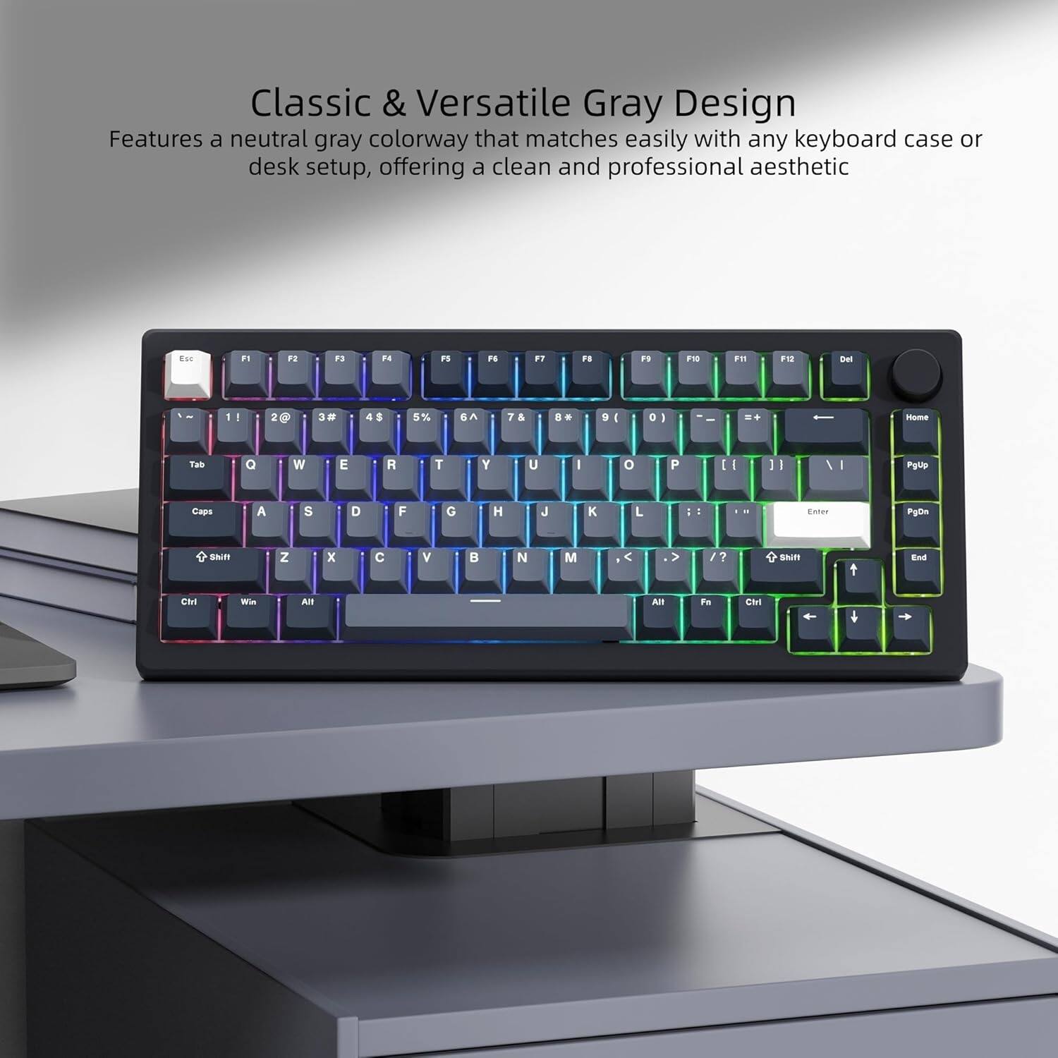 Classic & Versatile Gray Design  
Features a neutral gray colorway that matches easily with any keyboard case or desk setup, offering a clean and professional aesthetic.