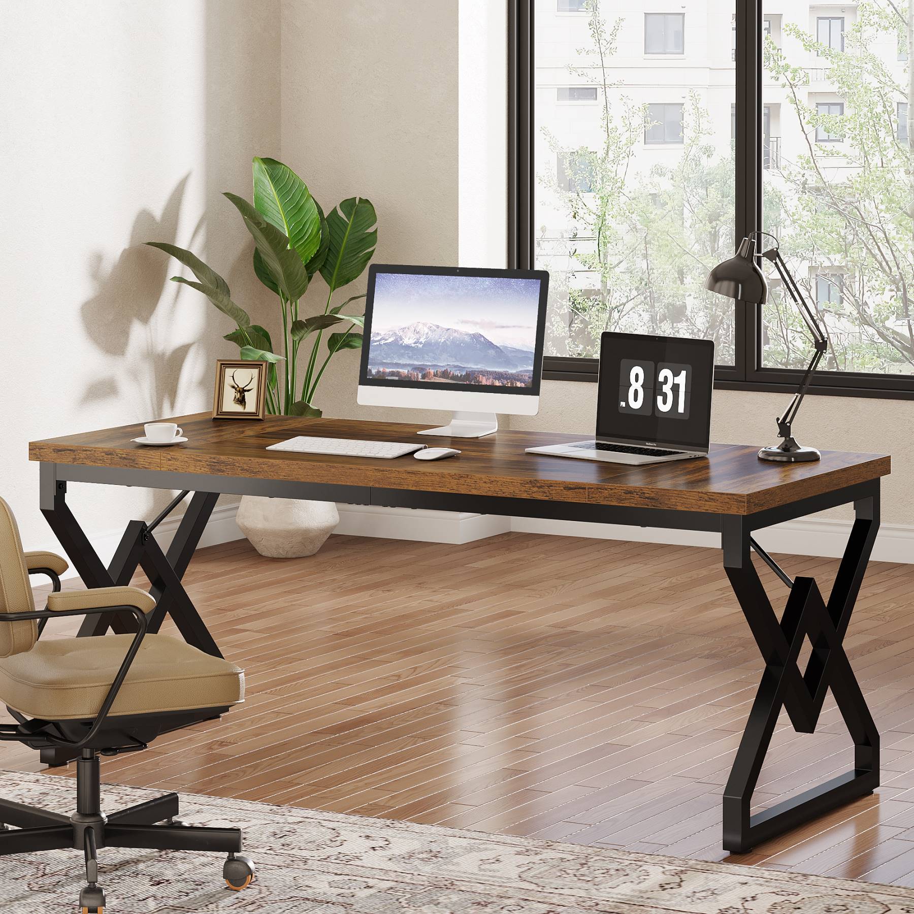 Alt View 1. Tribesigns - Office Executive Desk, For Computer Work and Writing in Home Offices and Everyday Organization - Brown.