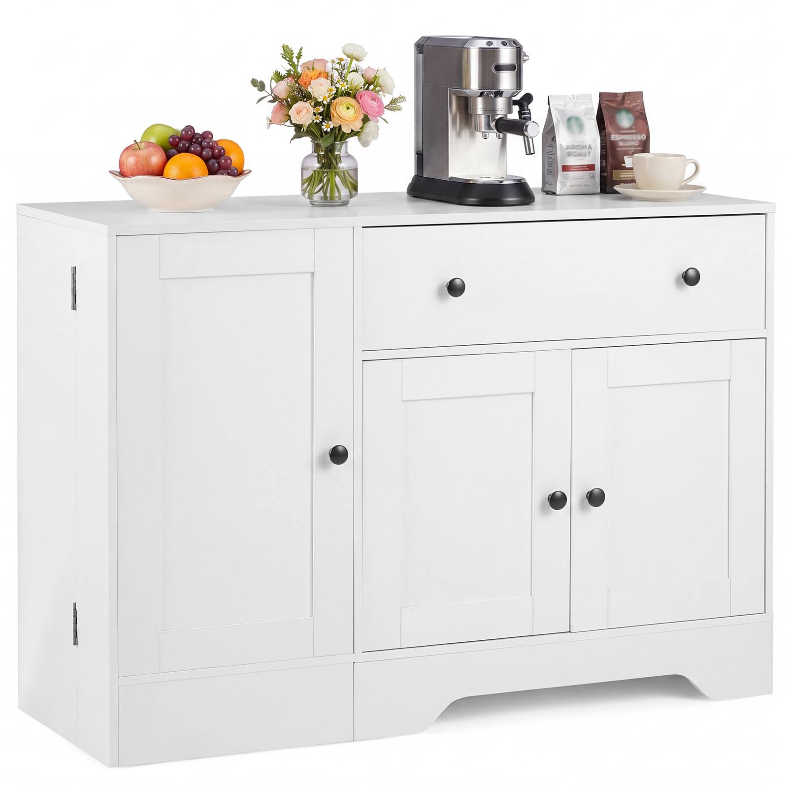 Alt View 9. Costway - Costway 41.5" Buffet Cabinet with Storage, 3 Doors, Drawer, Shelves, Rolling Wheel - White.