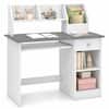 Front. Costway - Costway Kids Study Desk with Keyboard Tray & Drawer, Side Bookshelf & Upper Shelves - White + Gray.