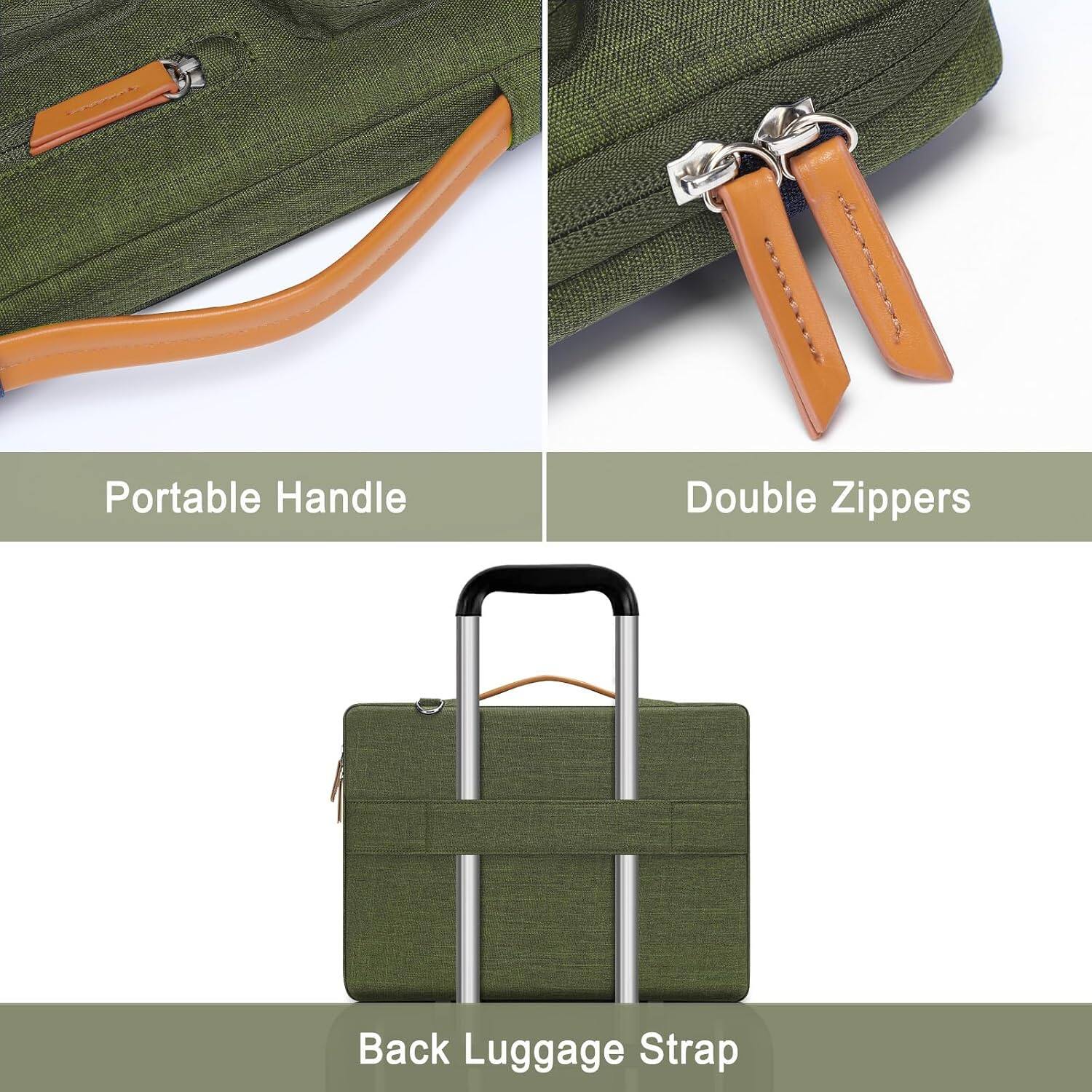 Portable Handle  
Double Zippers  
Back Luggage Strap