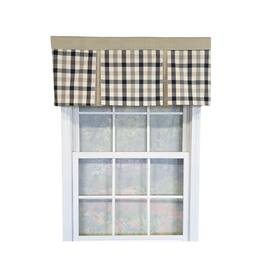RLF Home - 100% Cotton Bison Check Pleated Unlined Windows Rod Pocket Valance 50" x 17" - Black